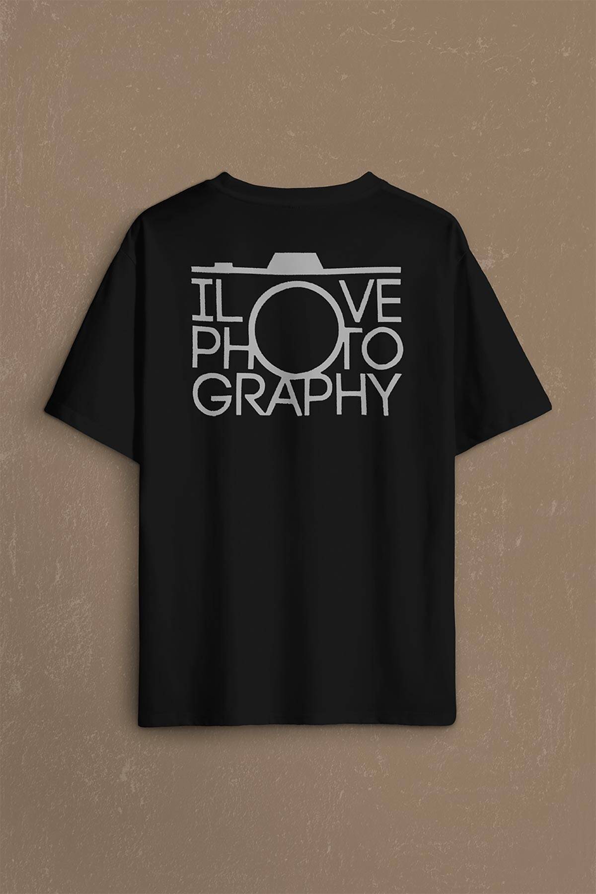 I Love Photography Fotoğrafçı Canon Nikon Sırt Ön Baskılı Oversize Tişört Unisex T-Shirt (1)