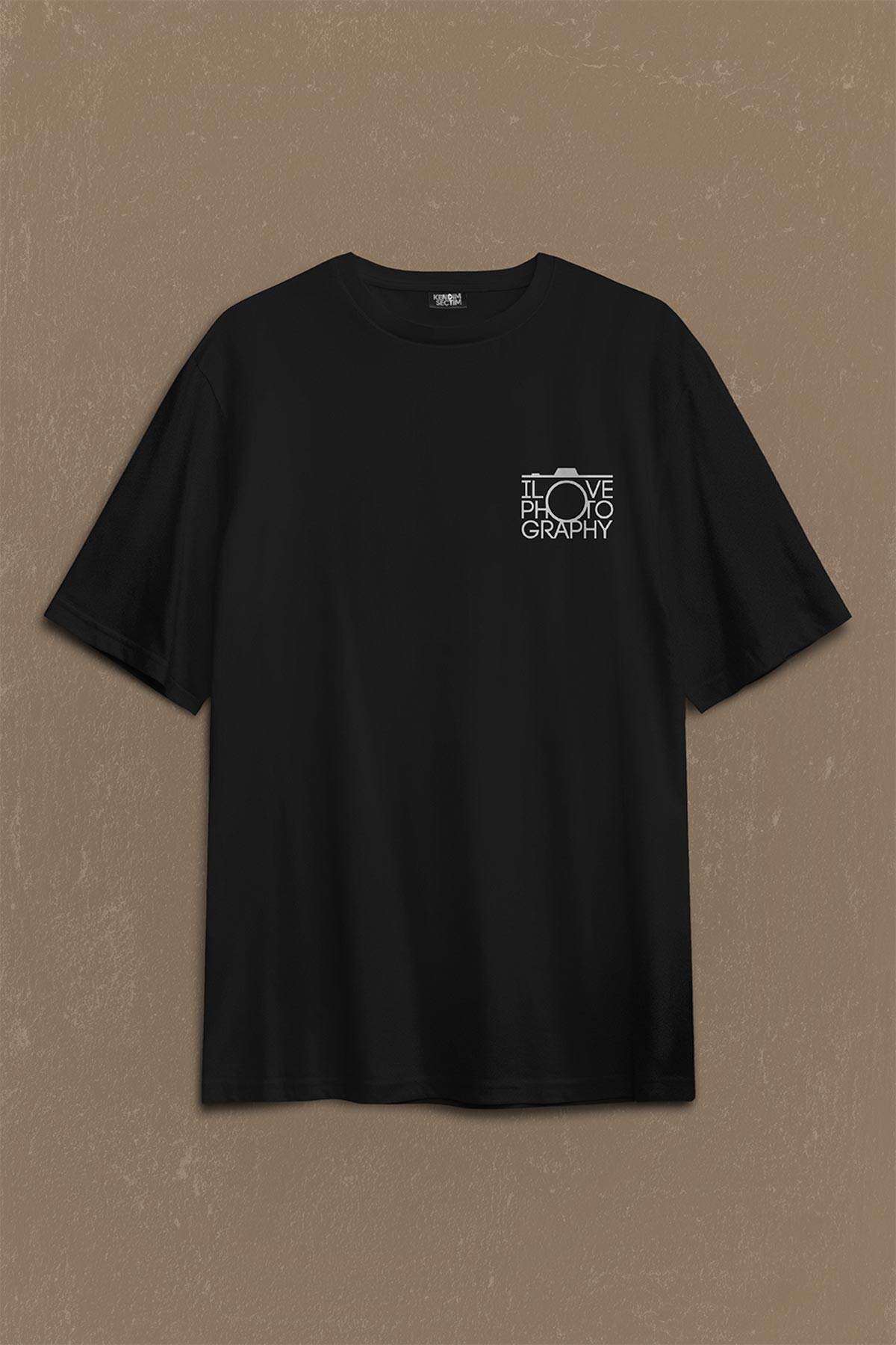 I Love Photography Fotoğrafçı Canon Nikon Sırt Ön Baskılı Oversize Tişört Unisex T-Shirt - 1