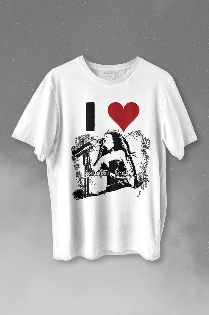I Love Şebnem Ferah Seviyorum Silüet Baskı Baskılı Tişört Unisex T-shirt - 1