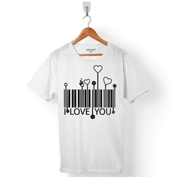 I LOVE YOU KALP BARKOD BARCODE ERKEK TİŞÖRT - 1