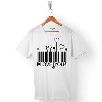 I LOVE YOU KALP BARKOD BARCODE ERKEK TİŞÖRT - 1