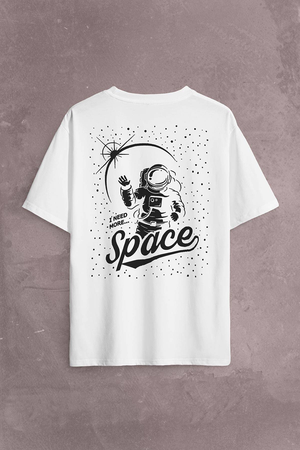 I Need More Space Uzay Cosmos Astronot Galaksi Sırt Ön Baskılı Oversize Tişört Unisex T-Shirt (1)