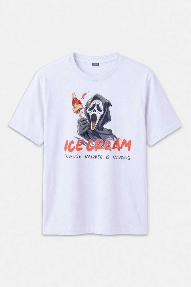 Ice Cream Scream Summer Funny T-shirt Yaz Eğlenceli Dondurma Baskılı Beyaz Tişört - 1