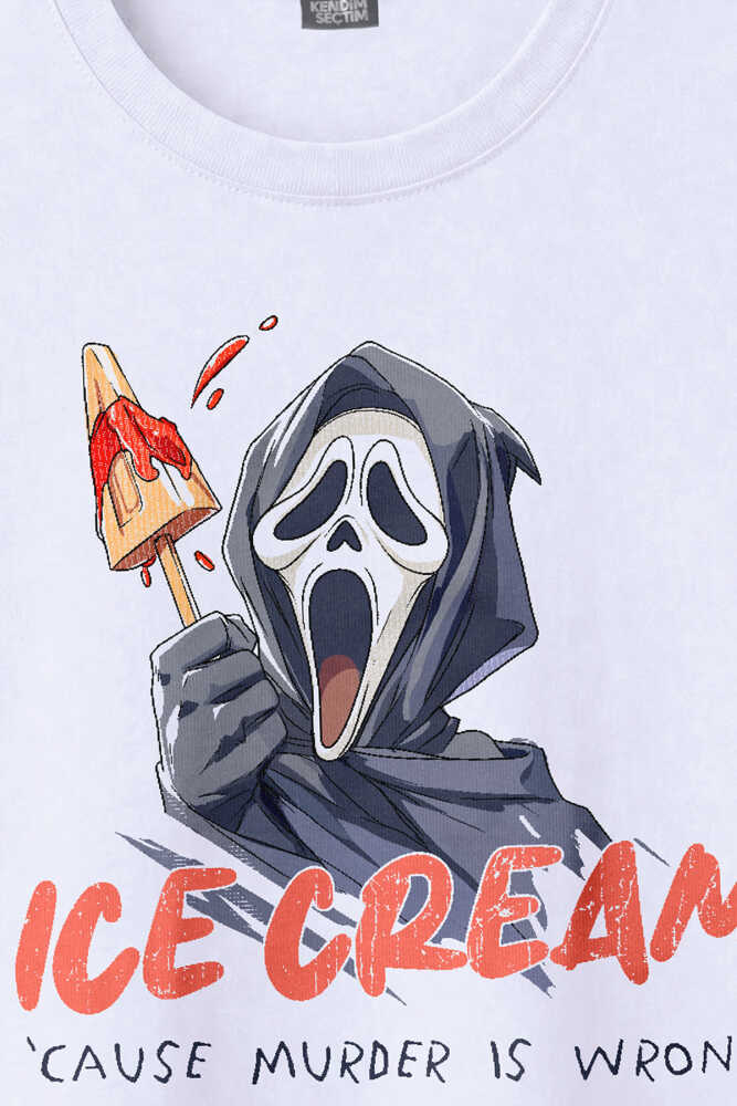 Ice Cream Scream Summer Funny T-shirt Yaz Eğlenceli Dondurma Baskılı Beyaz Tişört - 2