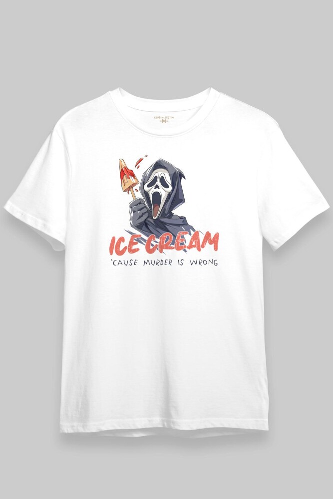 Ice Cream Scream Summer Funny T-shirt Yaz Eğlenceli Dondurma Baskılı Beyaz Tişört (1)