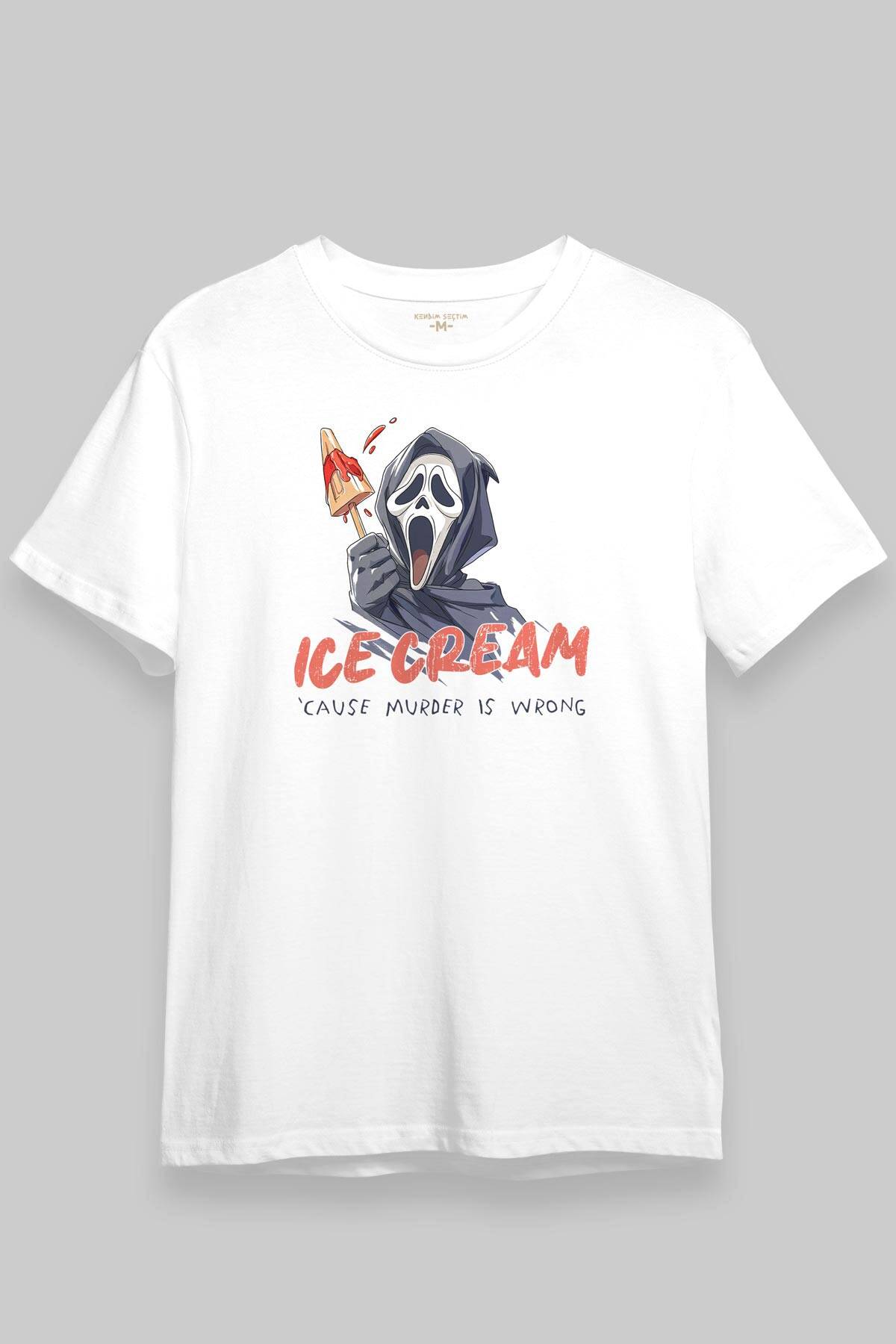 Ice Cream Scream Summer Funny T-shirt Yaz Eğlenceli Dondurma Baskılı Beyaz Tişört (1)