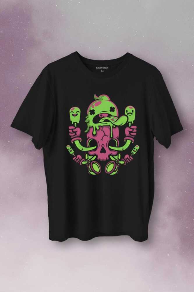 Icecream Skull Dondurma Kurukafa Street Wear Baskılı Tişört Unisex T-Shirt - 1