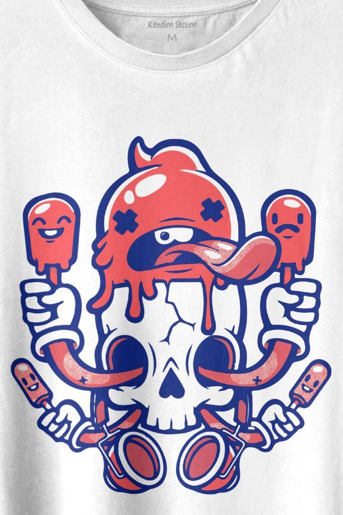 Icecream Skull Dondurma Kurukafa Street Wear Baskılı Tişört Unisex T-shirt - 2