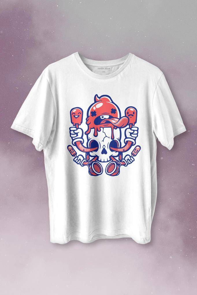 Icecream Skull Dondurma Kurukafa Street Wear Baskılı Tişört Unisex T-shirt - 1
