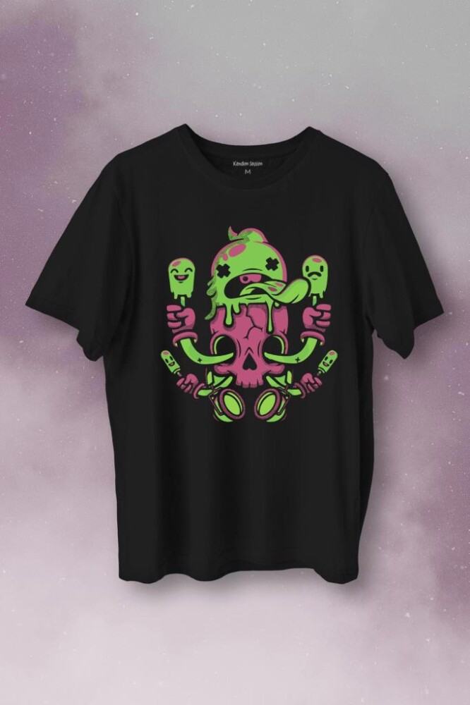 Icecream Skull Dondurma Kurukafa Street Wear Baskılı Tişört Unisex T-Shirt - 1