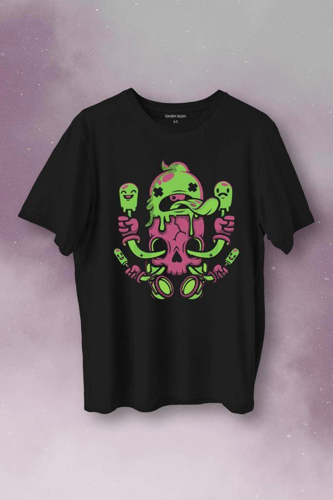 Icecream Skull Dondurma Kurukafa Street Wear Baskılı Tişört Unisex T-Shirt - 1