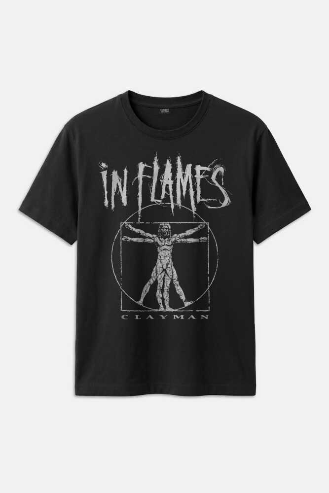 In Flames Metal Music Guitar Gitar Clayman Baskılı Siyah Regular Fit Tişört