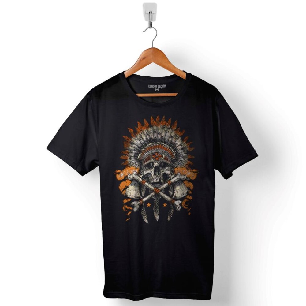 Indian Skull Metallica Hindistan Kuru Kafa Baskılı Tişört Unisex T-Shirt - 1