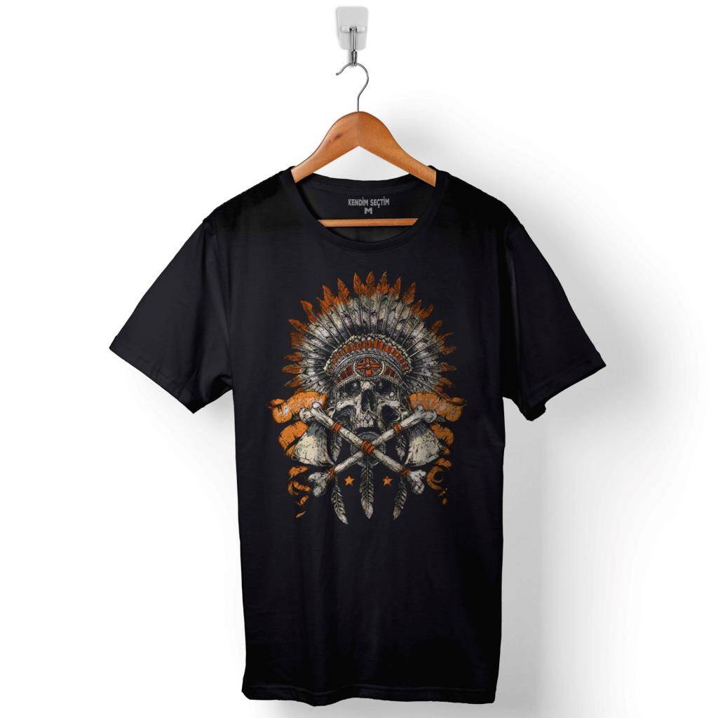 Indian Skull Metallica Hindistan Kuru Kafa Baskılı Tişört Unisex T-Shirt - 1