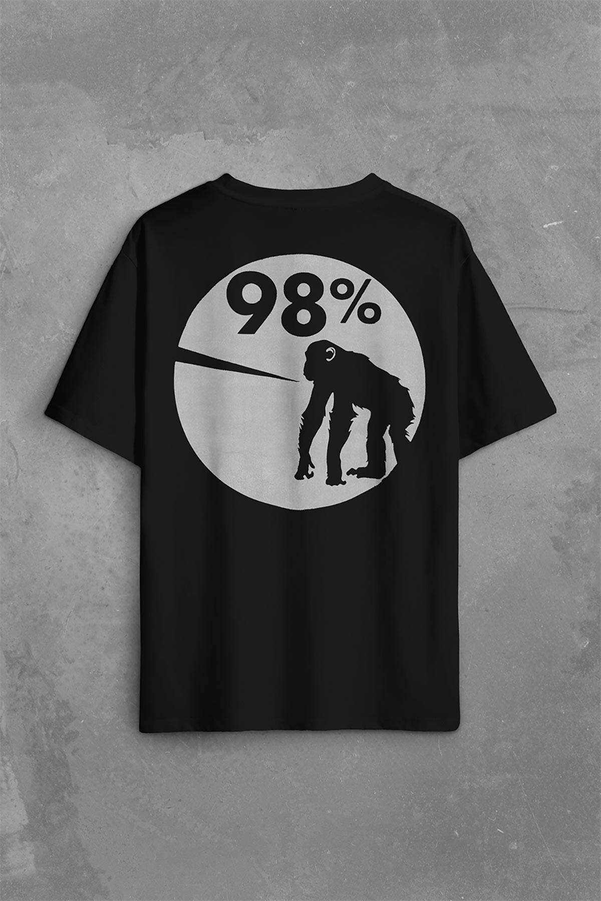 İnsan Evrim Şempanze %98 Chimp Evolution Dna Sırt Ön Baskılı Oversize Tişört Unisex T-Shirt OVR12S3544 - 1