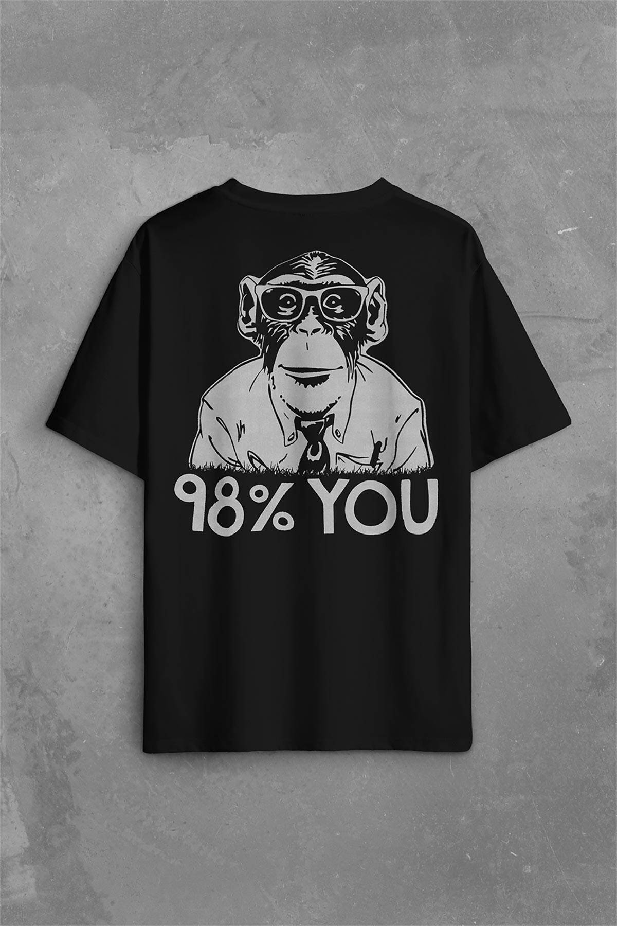 İnsan Evrim Şempanze %98 Chimp Evolution Dna Sırt Ön Baskılı Oversize Tişört Unisex T-Shirt OVR12S3551 - 1