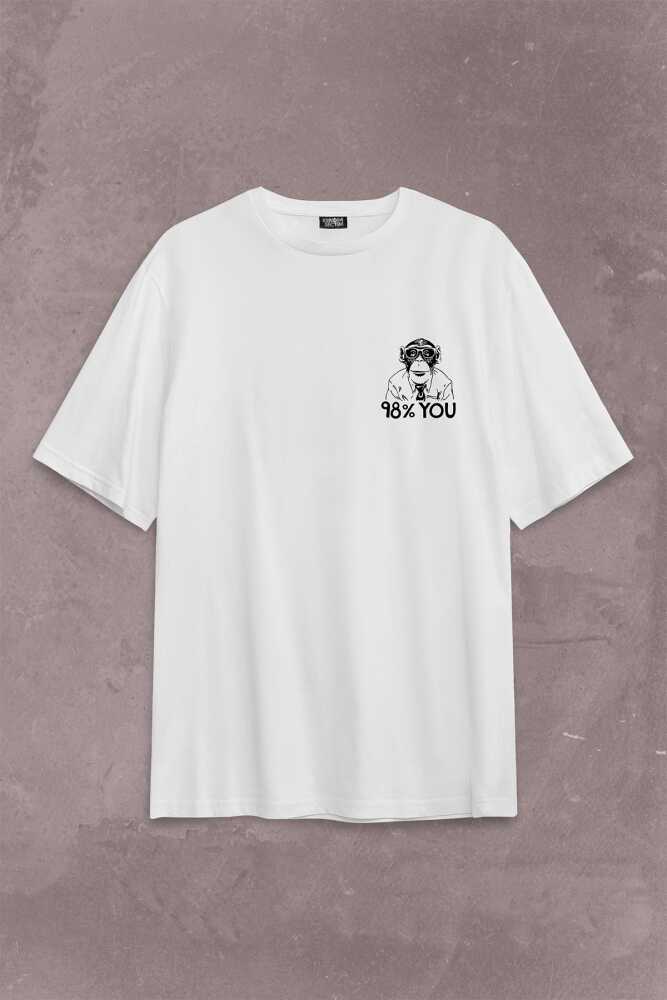 İnsan Evrim Şempanze %98 Chimp Evolution Dna Sırt Ön Baskılı Oversize Tişört Unisex T-Shirt - 2