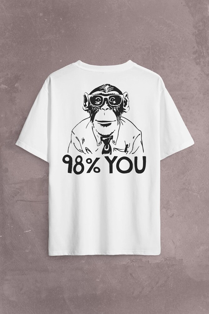 İnsan Evrim Şempanze %98 Chimp Evolution Dna Sırt Ön Baskılı Oversize Tişört Unisex T-Shirt - KENDİM SEÇTİM