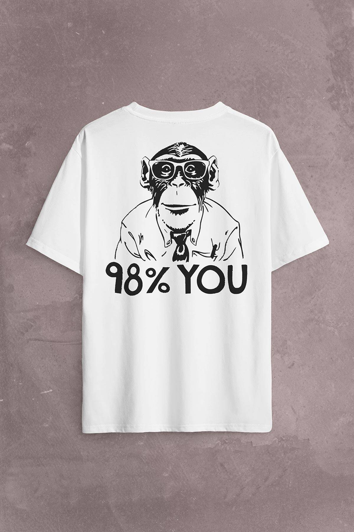 İnsan Evrim Şempanze %98 Chimp Evolution Dna Sırt Ön Baskılı Oversize Tişört Unisex T-Shirt - 1