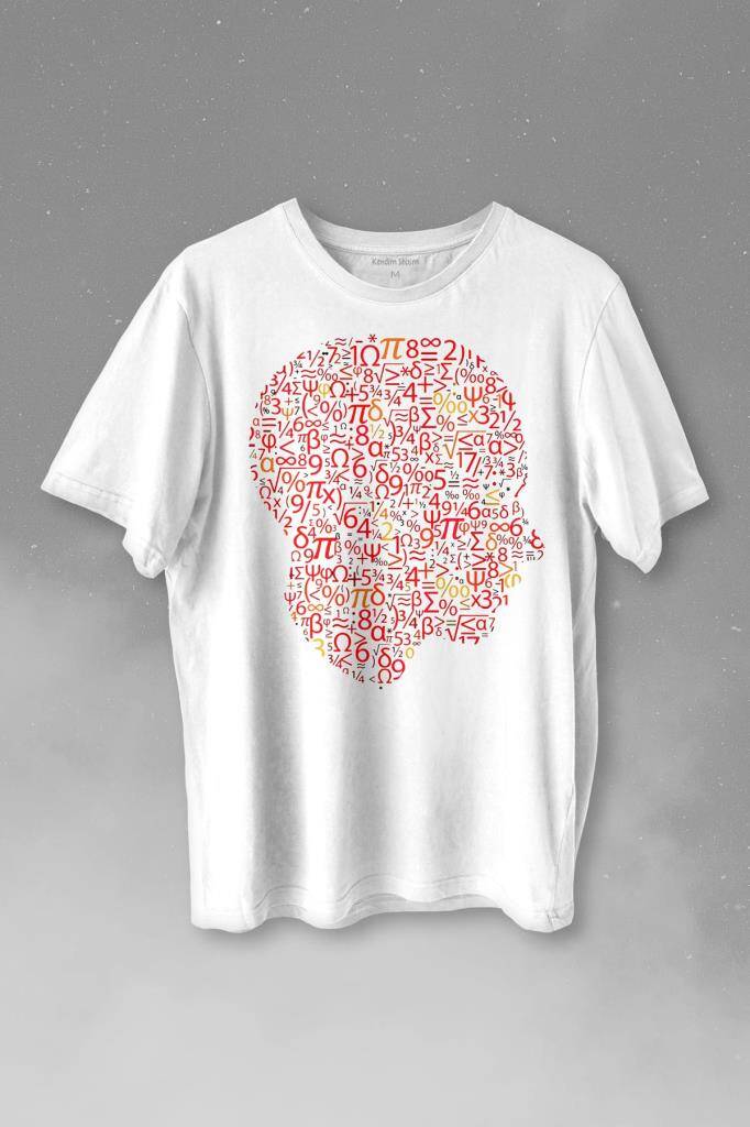 İnsan Kafası Matematik Formüllü Sayı Numaraları Denklem Baskılı Tişört Unisex T-shirt - 1