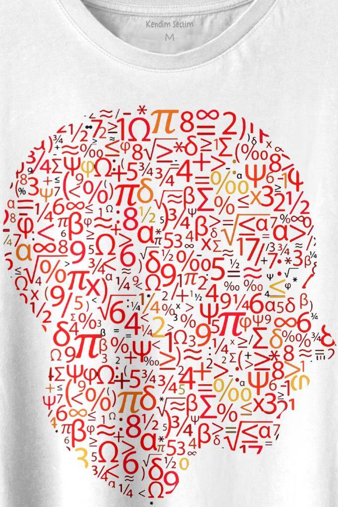 İnsan Kafası Matematik Formüllü Sayı Numaraları Denklem Baskılı Tişört Unisex T-shirt - 2