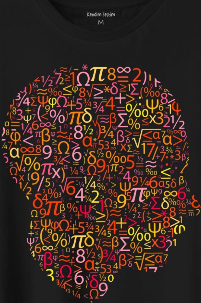 İnsan Kafası Matematik Formüllü Sayı Numaraları Denklem Baskılı Tişört Unisex T-Shirt - 2