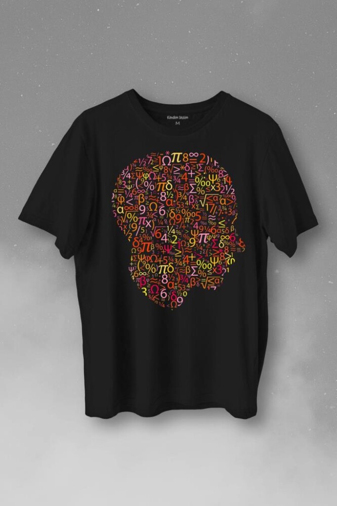 İnsan Kafası Matematik Formüllü Sayı Numaraları Denklem Baskılı Tişört Unisex T-Shirt - 1