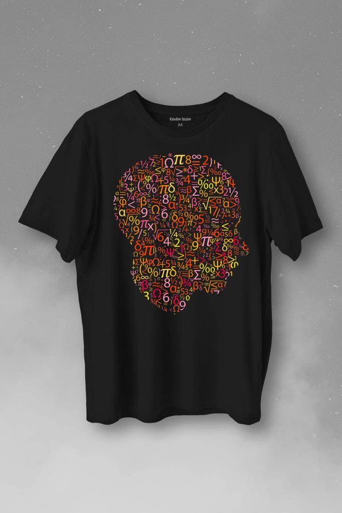 İnsan Kafası Matematik Formüllü Sayı Numaraları Denklem Baskılı Tişört Unisex T-Shirt - 1