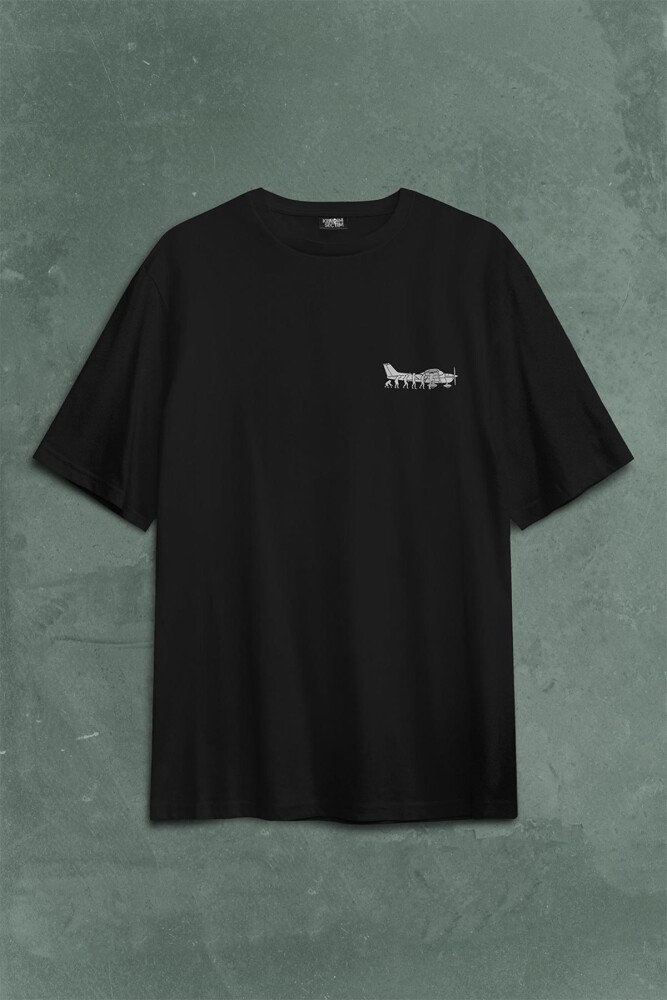 İnsan Maymun Evrim Cessna Uçak Tayyare Sırt Ön Baskılı Oversize Tişört Unisex T-Shirt - 2