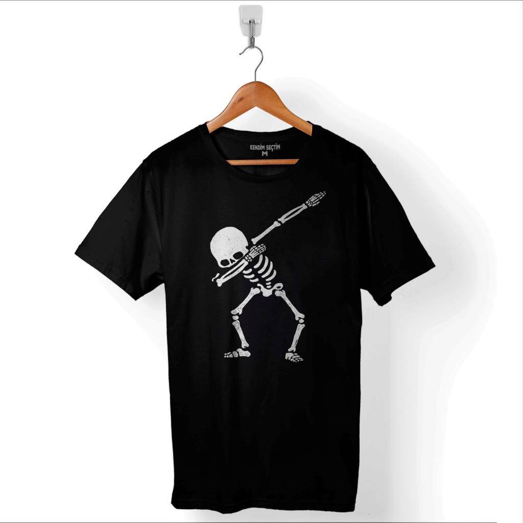 İskelet Dansı Dabbing Skeleton Skull Kuru Kafa Baskılı Tişört Unisex T-Shirt - 1