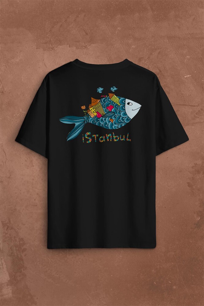 İstanbul Galata Konstantinopolis Osmanlı Sırt Ön Baskılı Oversize Tişört Unisex T-Shirt (1)