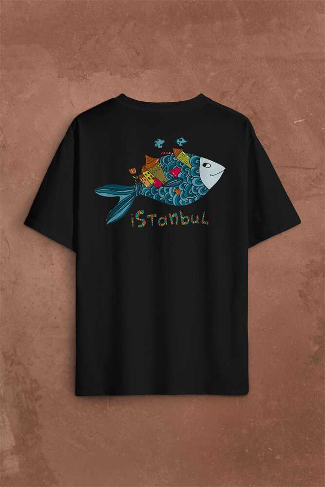 İstanbul Galata Konstantinopolis Osmanlı Sırt Ön Baskılı Oversize Tişört Unisex T-Shirt (1)