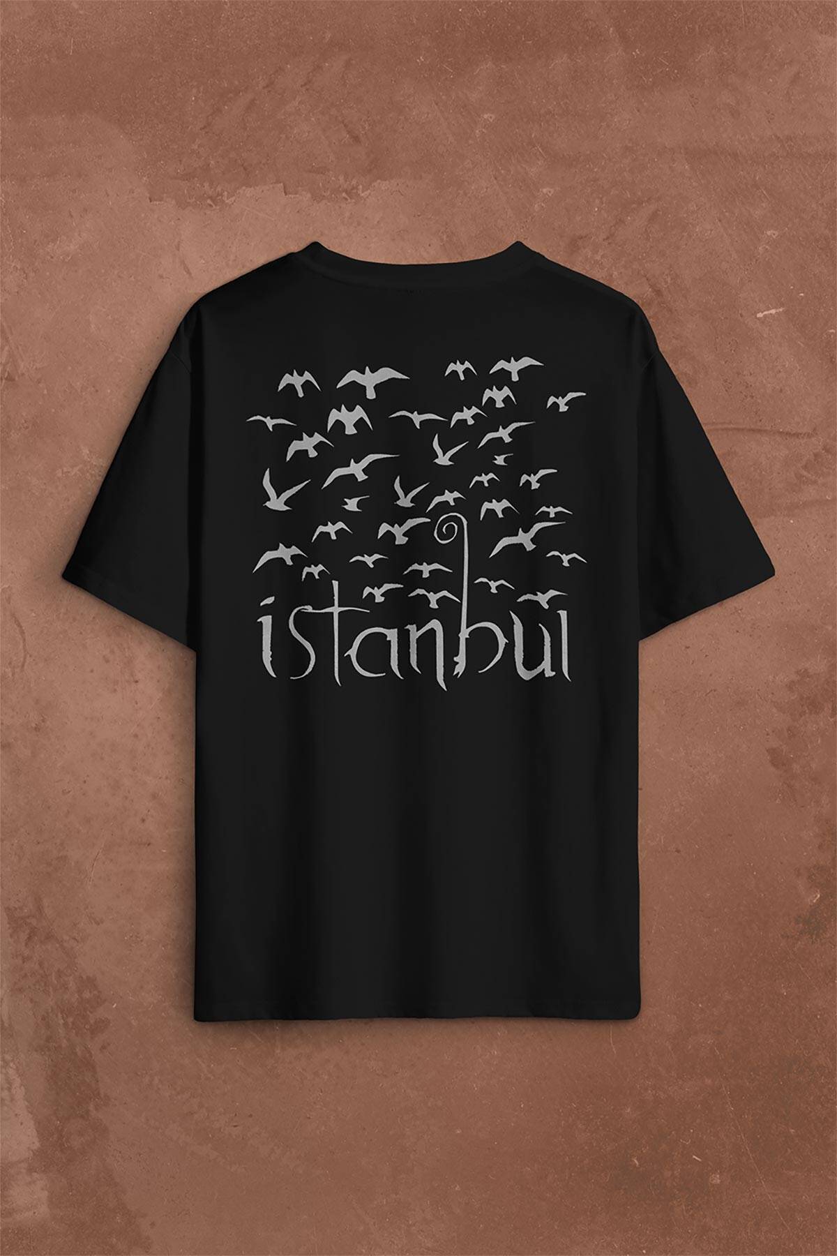 İstanbul Martı Galata Konstantinopolis Osmanlı Sırt Ön Baskılı Oversize Tişört Unisex T-Shirt - 2