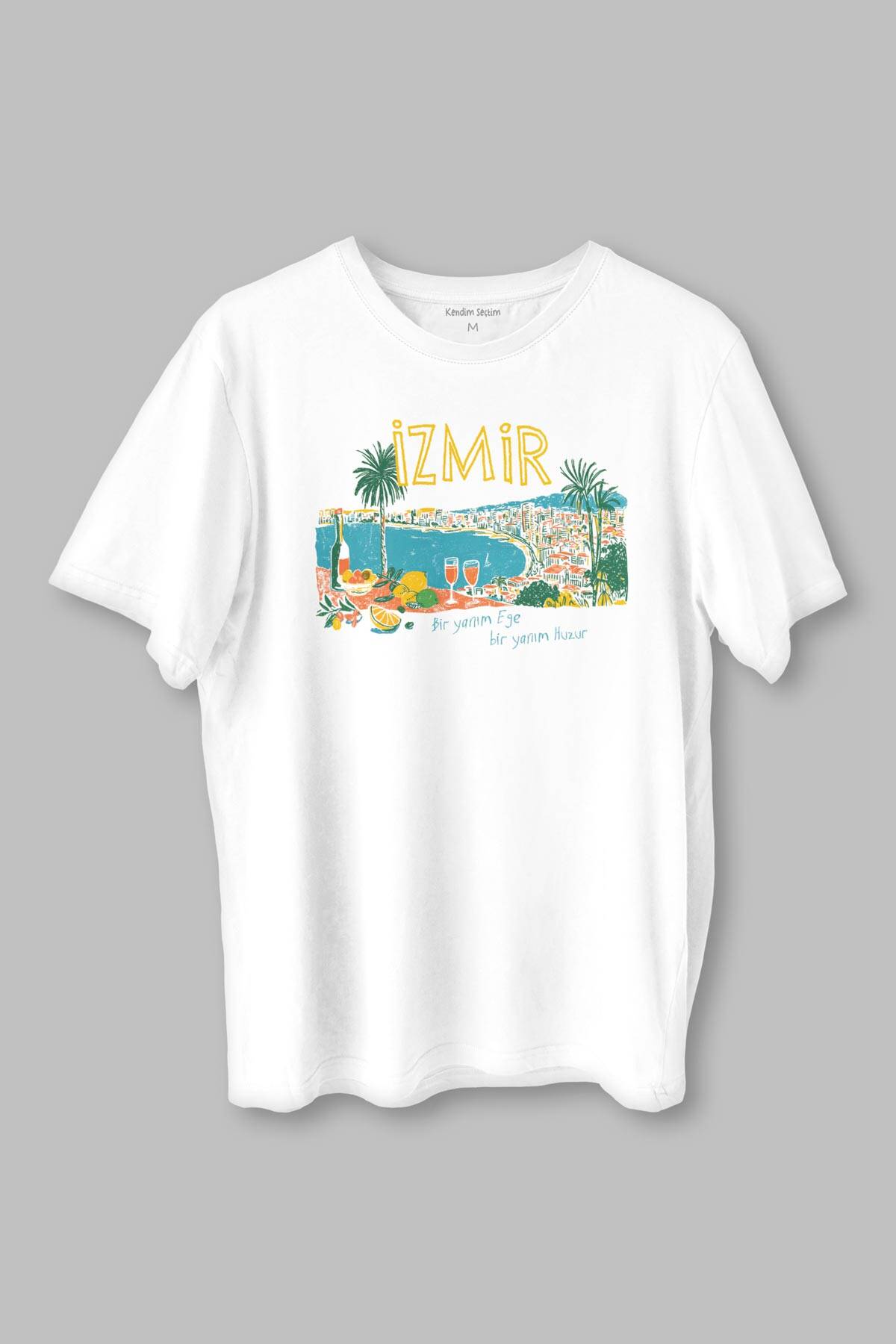 İzmir Tişört Ege Ruhu Limon Zeytin Şehir Baskılı Beyaz T-shirt (1)