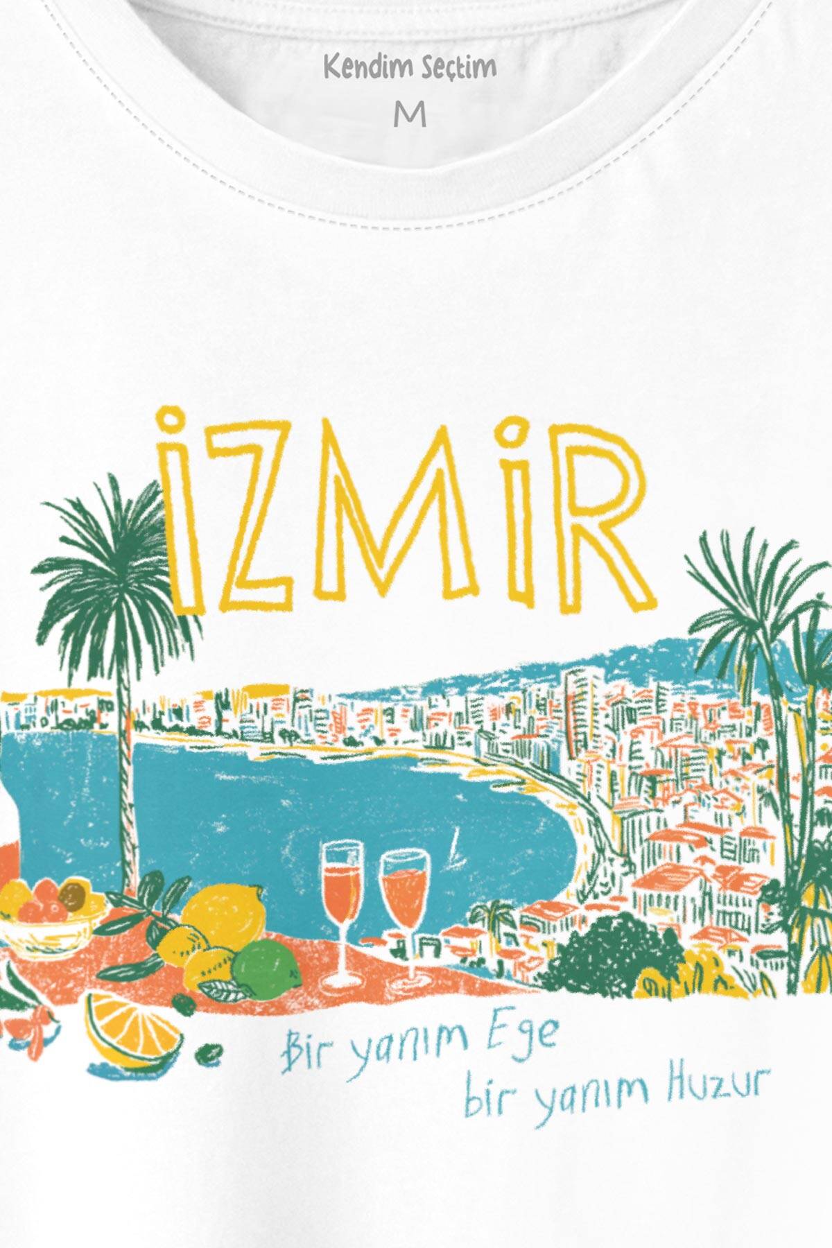 İzmir Tişört Ege Ruhu Limon Zeytin Şehir Baskılı Beyaz T-shirt - 3