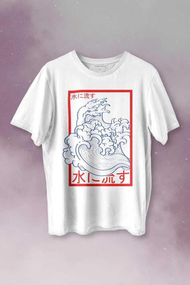 Japanese Wind Wave Japon Rüzgar 2K Street Culture Baskılı Tişört Unisex T-shirt - 1