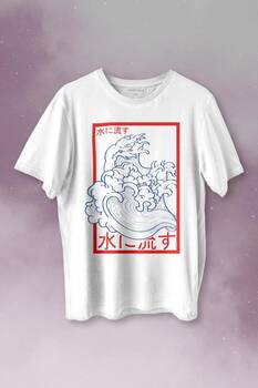 Japanese Wind Wave Japon Rüzgar 2K Street Culture Baskılı Tişört Unisex T-shirt - 1