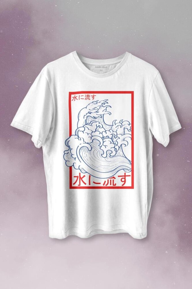 Japanese Wind Wave Japon Rüzgar 2K Street Culture Baskılı Tişört Unisex T-shirt - 1