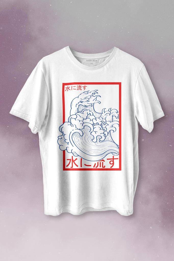 Japanese Wind Wave Japon Rüzgar 2K Street Culture Baskılı Tişört Unisex T-shirt - 1