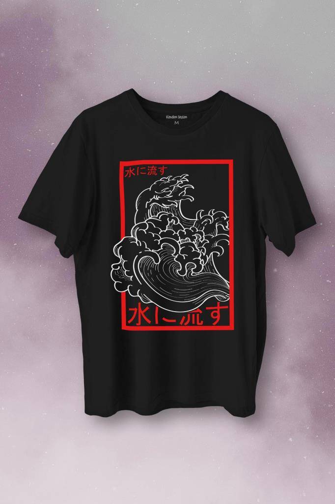 Japanese Wind Wave Japon Rüzgar 2K Street Culture Baskılı Tişört Unisex T-Shirt - 1