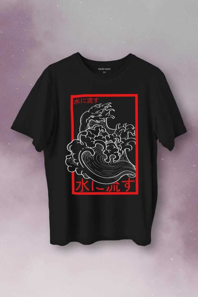 Japanese Wind Wave Japon Rüzgar 2K Street Culture Baskılı Tişört Unisex T-Shirt - 1