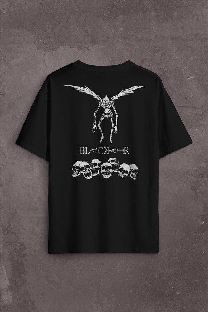 Japon Death Note Black Air Hip Hop Sırt Ön Baskılı Oversize Tişört Unisex T-Shirt - 1