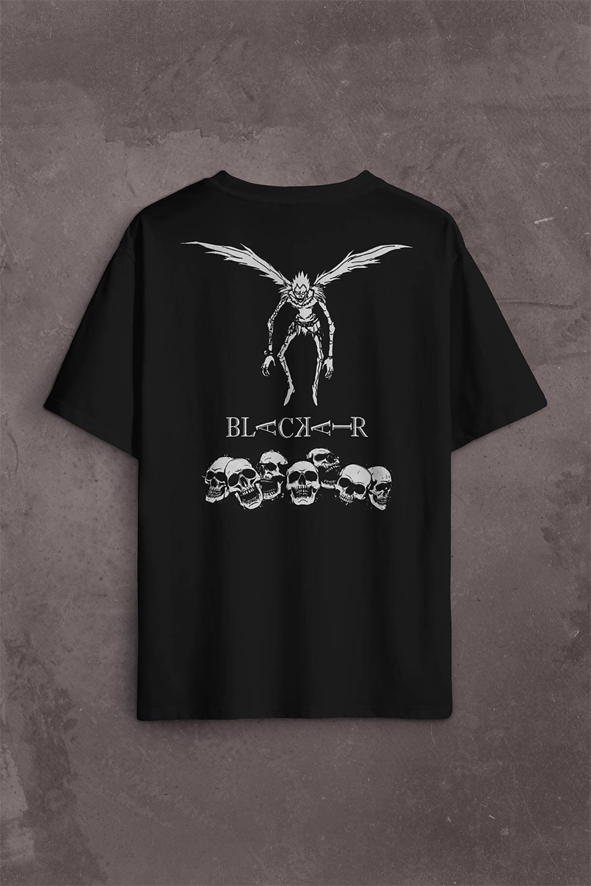 Japon Death Note Black Air Hip Hop Sırt Ön Baskılı Oversize Tişört Unisex T-Shirt - 1