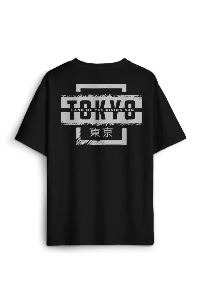 Japonca Tokyo Şehri Japonya Japan City Yazı Sırt Ön Baskılı Oversize Tişört Unisex T-Shirt - 1