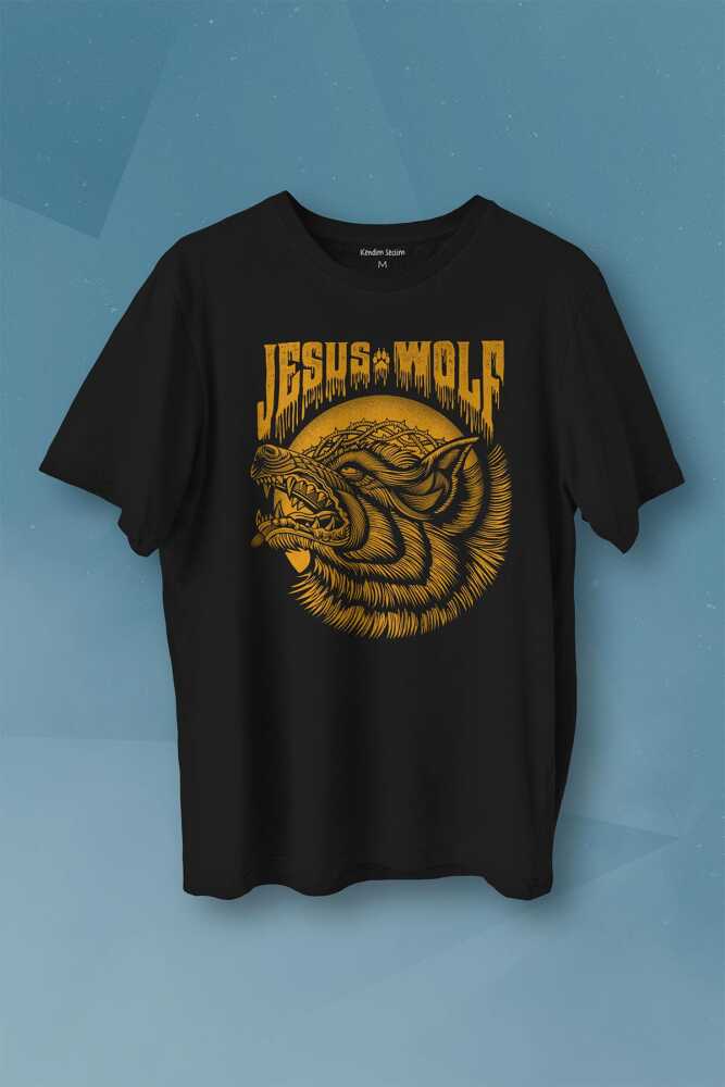 Jesus Wolf Kurt Kafası hardal Baskılı Tişört Unisex T-shirt - 1