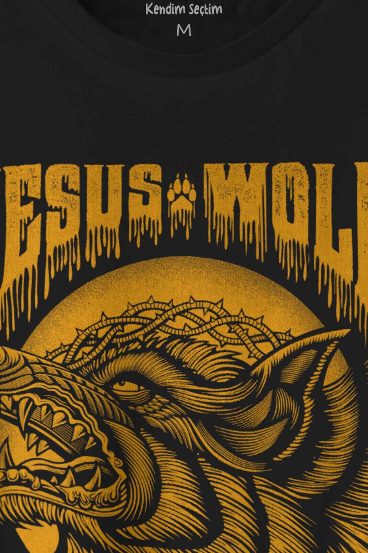 Jesus Wolf Kurt Kafası hardal Baskılı Tişört Unisex T-shirt (1)