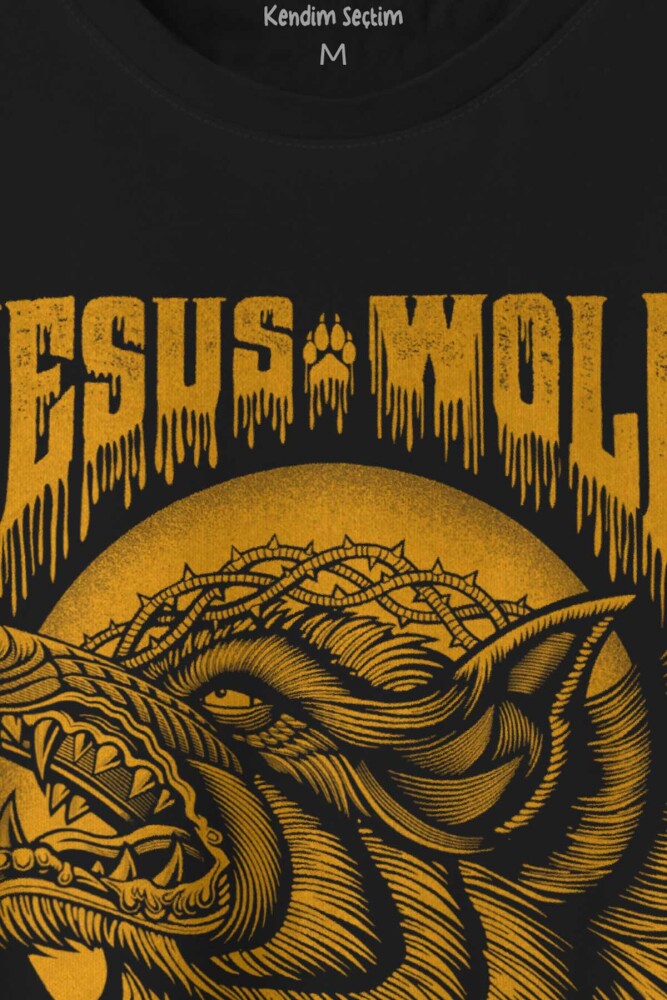 Jesus Wolf Kurt Kafası hardal Baskılı Tişört Unisex T-shirt - 2