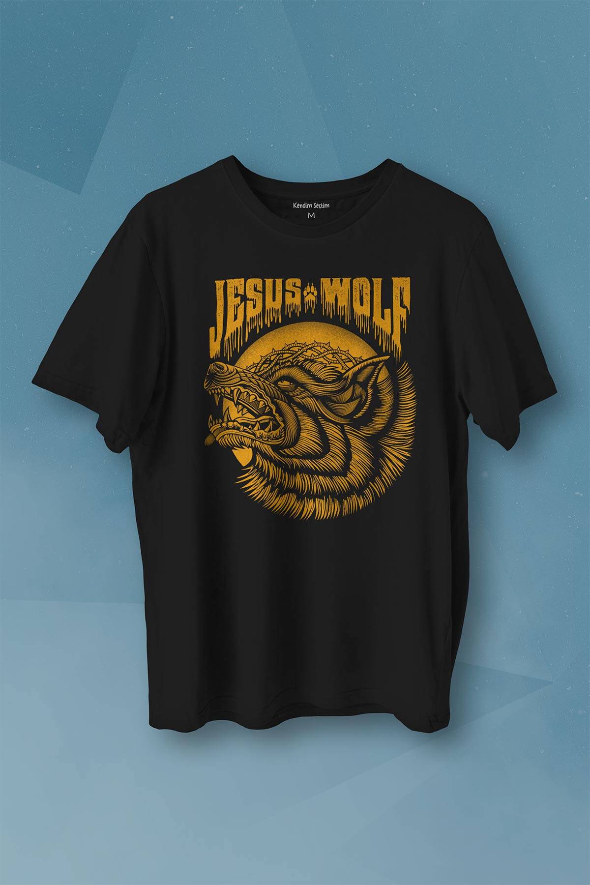 Jesus Wolf Kurt Kafası hardal Baskılı Tişört Unisex T-shirt - 1