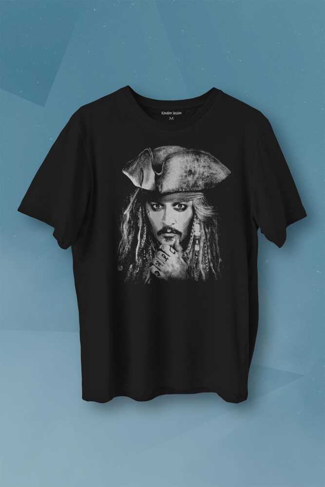 Jhonny Depp Captain Jack Sparrow Karayip Korsanları Pirates Caribbean Baskılı Tişört Unisex T-shirt - 1