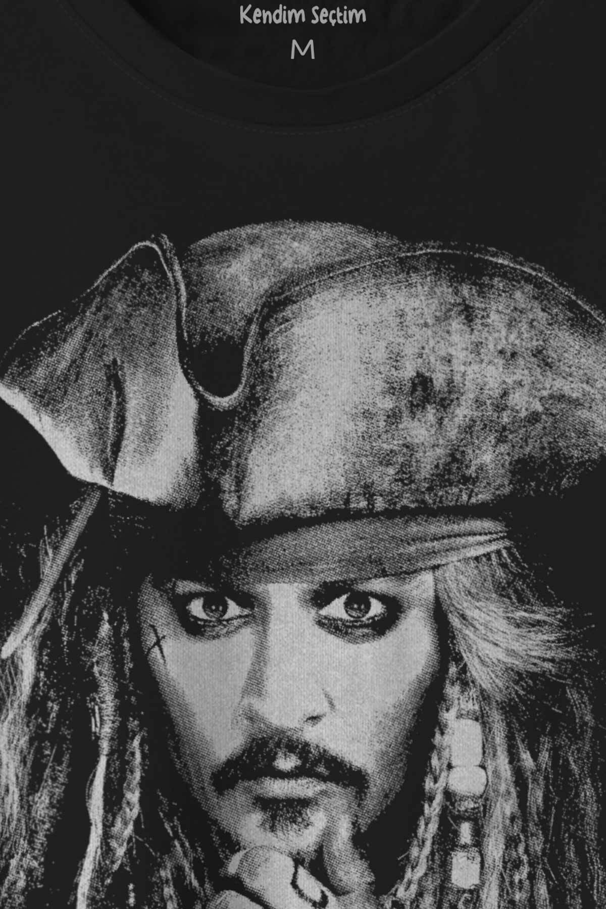 Jhonny Depp Captain Jack Sparrow Karayip Korsanları Pirates Caribbean Baskılı Tişört Unisex T-shirt - 2